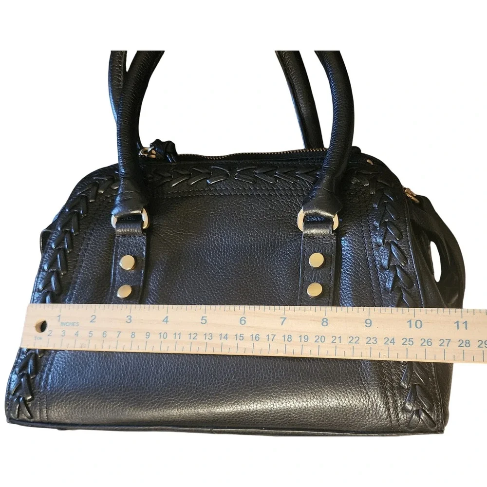 LODIS Genuine Leather Satchel Dome Crossbody Black Braided, Wallet & Dust Bag